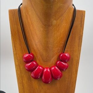 2.7.26-4Vintage Sobral Jackie Brazil 🇧🇷 Red Resin Elastic Cord(8”+2” Cabochons)